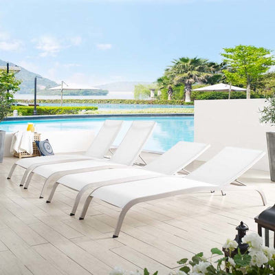 Savannah Outdoor Patio Mesh Chaise Lounges Set of 4