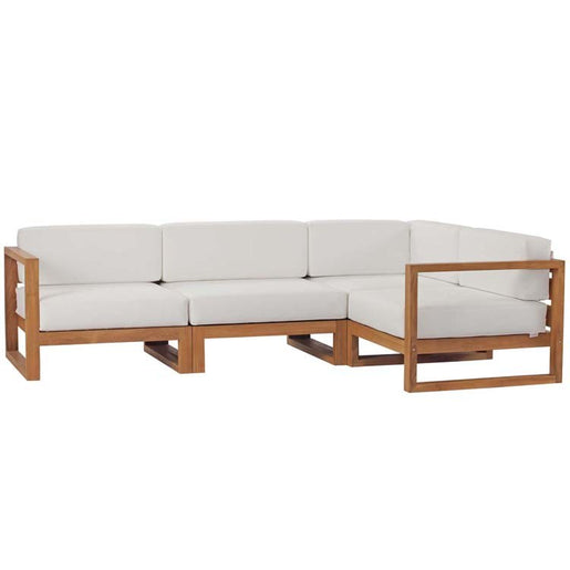 Upland Outdoor Patio Teak Wood Four-Piece Sectional Sofa Set