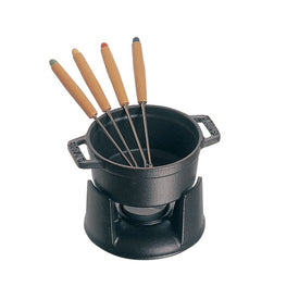 0.25-Quart Mini Cast Iron Fondue Set - Black