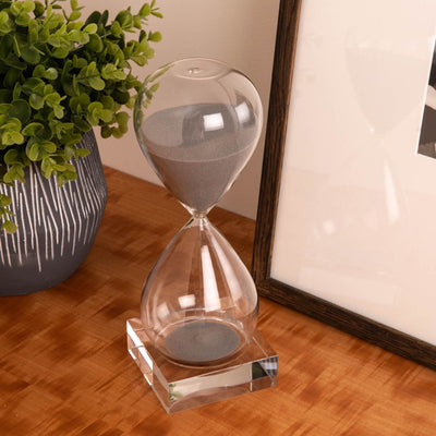 30-Minute Sand Timer on Crystal Base with Gray Sand