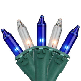 35-Count Blue and Clear Mini Christmas Light Set with 7' Green Wire