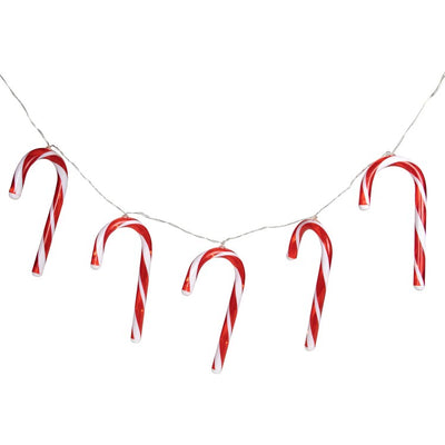 7-Count Warm White Candy Cane Battery-Operated LED Christmas Light Set with 3' Clear Wire