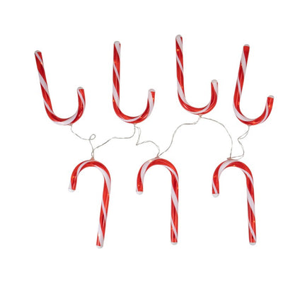 7-Count Warm White Candy Cane Battery-Operated LED Christmas Light Set with 3' Clear Wire