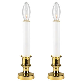 9" White and Gold Christmas Candle Lamps Set of 2