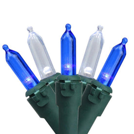 50-Count Blue and White LED Mini Christmas Light Set with 16.25' Green Wire