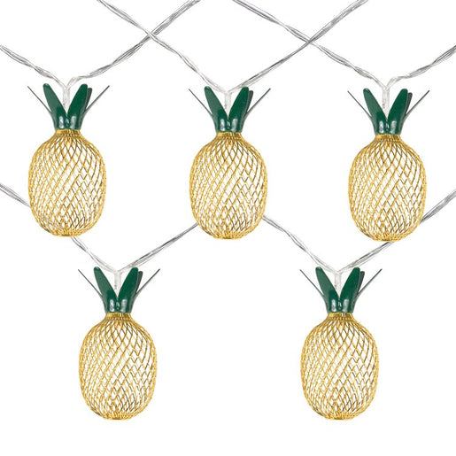 10-Count Warm White Pineapple Battery-Operated LED Christmas Light Set with 3' Clear Wire