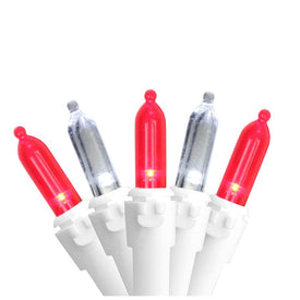 50-Count Red and Pure White LED Mini Christmas Light Set with 4" Spacing and White Wire