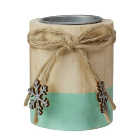 3" Green and Natural Wood Christmas Tealight Candle Holder