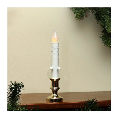 8.5" Pre-Lit White and Gold LED Flickering Window Christmas Candle Lamp
