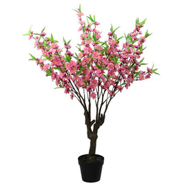 43.5" Unlit Potted Pink and Green Floral Peach Blossom Artificial Christmas Tree