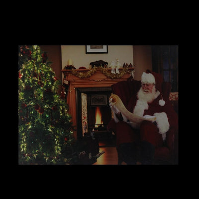 12" x 15.75" Santa Checks His List Fiber Optic and LED Lighted Christmas Canvas Wall Art
