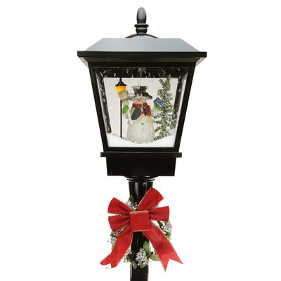 70.75" Black Lighted Musical Snowman Vertical Snowing Christmas Street Lamp