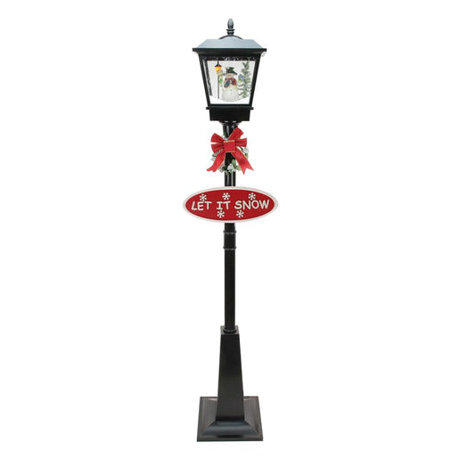 70.75" Black Lighted Musical Snowman Vertical Snowing Christmas Street Lamp