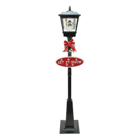 70.75" Black Lighted Musical Snowman Vertical Snowing Christmas Street Lamp