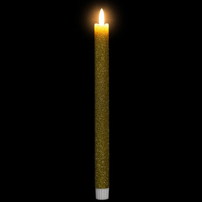 11" Gold Glittered Flameless LED Taper Christmas Candles Set 2
