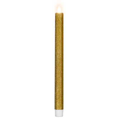 11" Gold Glittered Flameless LED Taper Christmas Candles Set 2