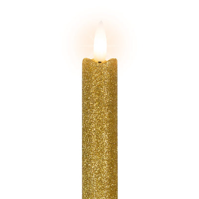 11" Gold Glittered Flameless LED Taper Christmas Candles Set 2