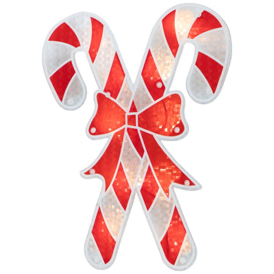 12" Red and White Holographic Candy Cane Lighted Window Silhouette Christmas Decoration