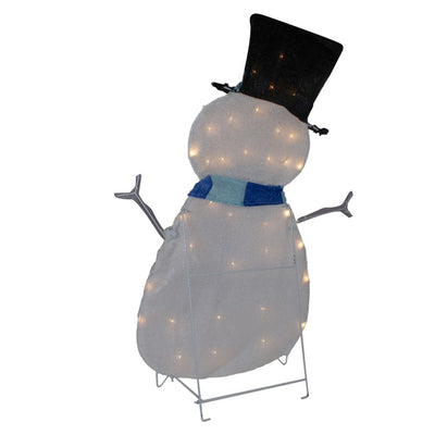 32" White and Blue Chenille Snowman Lighted Outdoor Christmas Decoration