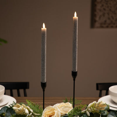 11" Silver Glittered LED Flameless Taper Christmas Candles Set of 2