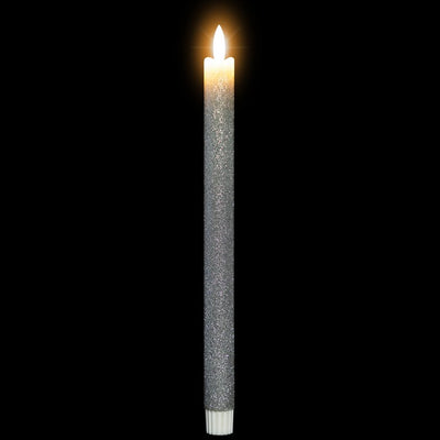 11" Silver Glittered LED Flameless Taper Christmas Candles Set of 2