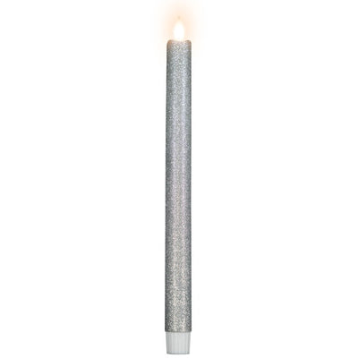 11" Silver Glittered LED Flameless Taper Christmas Candles Set of 2