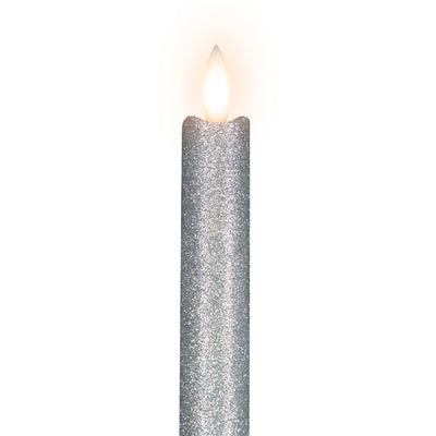11" Silver Glittered LED Flameless Taper Christmas Candles Set of 2