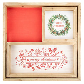 16" Merry Christmas Wood Plaques and Serving Tray with Handles Set of 3