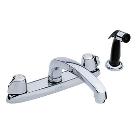 Kitchen Faucet 8 Inch Spread 2 Metal ADA Chrome Side Spray Low Arc 4 Hole Deck 2.2 Gallons per Minute