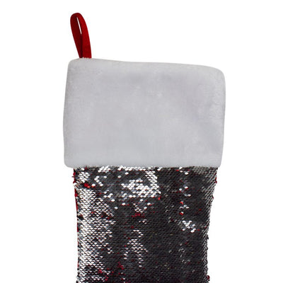 22" Red and Silver Reversible Sequined Christmas Stocking