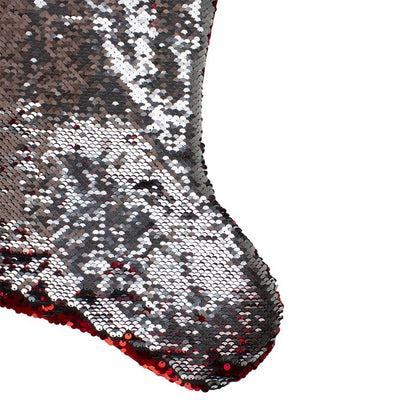 22" Red and Silver Reversible Sequined Christmas Stocking