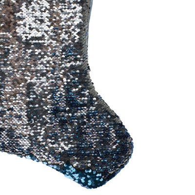 22.75" Sky Blue and Silver Reversible Sequined Christmas Stocking with Faux Fur Cuff