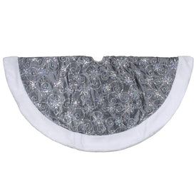46" Gray and Silver Sequined Christmas Tree Skirt with Faux Fur Trim