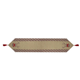 36" Red and Brown Burlap and Plaid Reindeer Christmas Table Runner