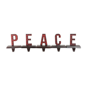 6" Red and Black Buffalo Plaid Peace Christmas Stocking Holders Set of 5