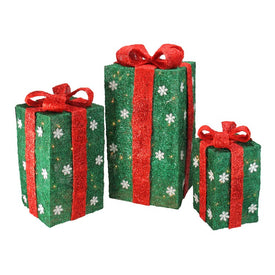 18" Pre-Lit Green and Red Gift Boxes Christmas Outdoor Decoration Set of 3