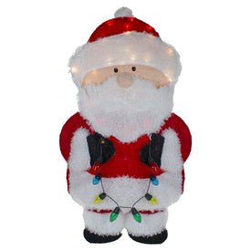 32" Chenille Santa with Lights Lighted Outdoor Christmas Decoration