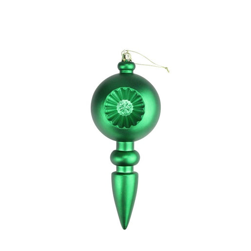 7.5" Matte Green Retro Reflector Shatterproof Finial Christmas Ornaments Set of 4