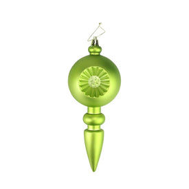 7.5" Matte Kiwi Green Retro Reflector Shatterproof Finial Christmas Ornaments Set of 4