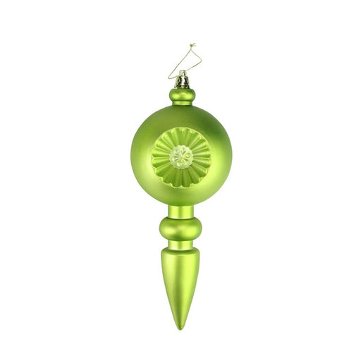 7.5" Matte Kiwi Green Retro Reflector Shatterproof Finial Christmas Ornaments Set of 4
