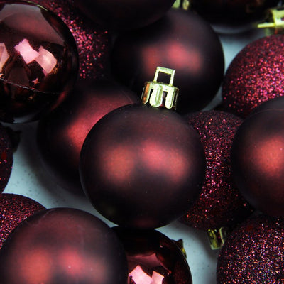 1.5" Burgundy Red Four-Finish Shatterproof Ball Christmas Ornaments Set of 96