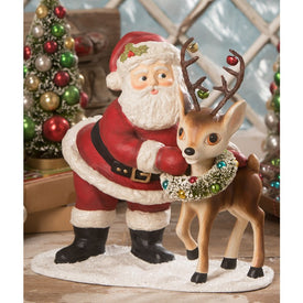 Retro Santa With Reindeer Large