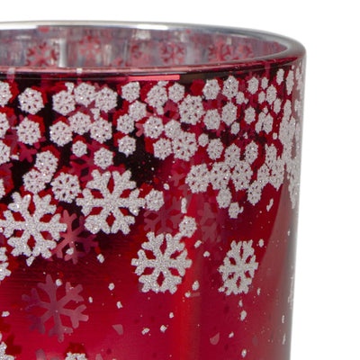 5" Red and Shiny Silver Deer in Winter Woods Flameless Candle Holder