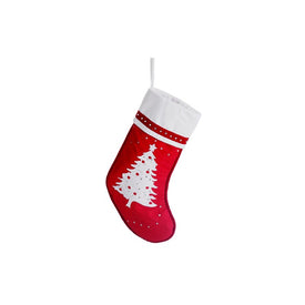 22" Red and White Embroidered Tree with Rhinestones Christmas Stocking