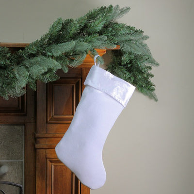 18" White Traditional Hanging Christmas Stocking