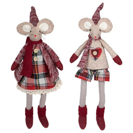 17" Boy and Girl Sitting Plush Christmas Mice Figures Set of 2