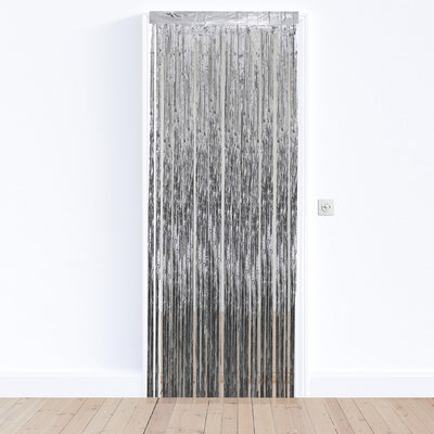 3' x 8' Silver Tinsel Christmas Window or Door Curtain