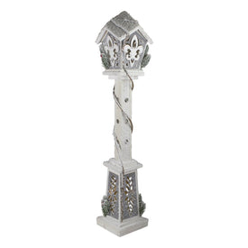 35" LED Snow-Covered Wooden Christmas Tabletop Lamp Post