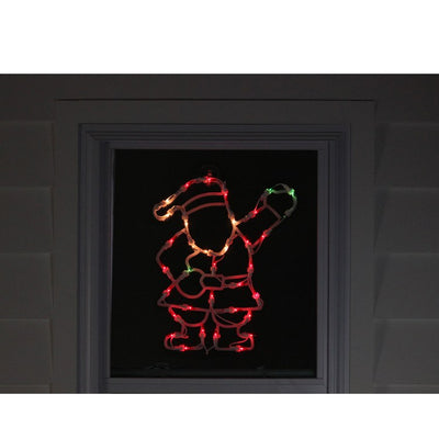 13" Red and Green Lighted Santa Double Sided Christmas Silhouette Decoration