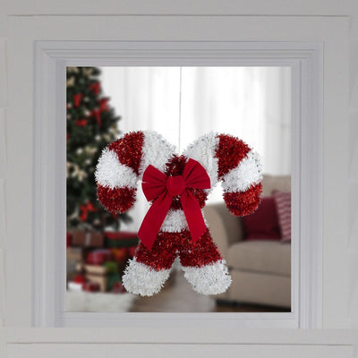 19.25" Tinsel Candy Cane Christmas Window Decoration
